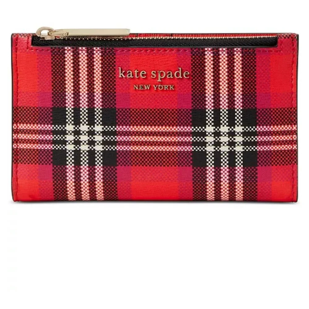 ‼️LAST DAY!♠️ KATE SPADE Boxed Spencer Foliage Plaid Small Slim Bifold Wallet ♠️ - Picture 2 of 8